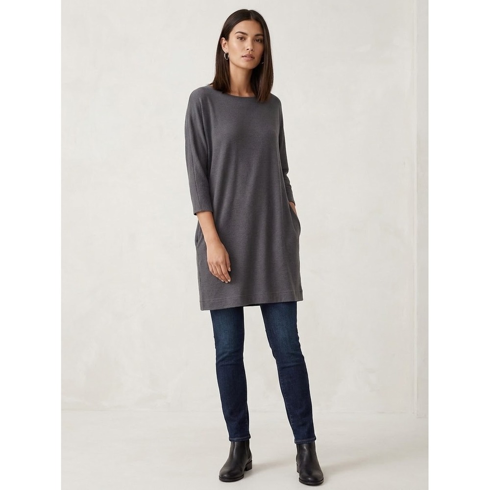 Wilfred Free Aritzia Tunic Dress Charcoal Gray 3/4 Sleeve Pockets XXS